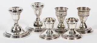 AMERICAN STERLING CANDLESTICKS THREE PAIRS