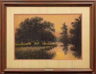 LAGOON WITH OAKS OIL PAINTING