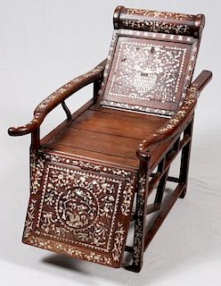ROSEWOOD & MOTHER-OF-PEARL RECLINING CHAIR
