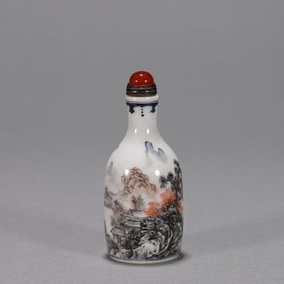 A landscape patterned porcelain snuff bottle