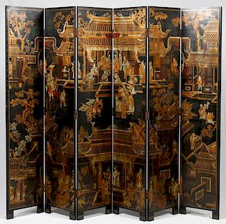 CHINESE LACQUER SIX-PANEL SCREEN