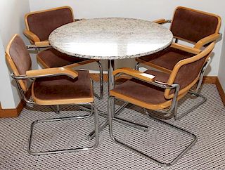 GRANITE-TOP DINETTE TABLE & SET OF SUEDE ARMCHAIRS