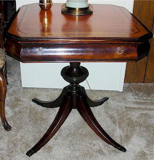 MAHOGANY TOOLED LEATHER TOP TABLE C. 1940