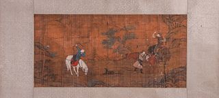 A Chinese hunting silk scroll, Unknown mark