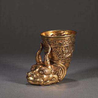 A gilding copper pixiu jue cup