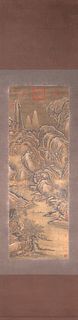 A Chinese landscape silk scroll, Tangyin mark