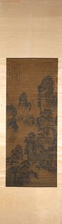 A Chinese landscape silk scroll, Wangjian mark
