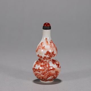 An iron red landscape patterned porcelain snuff bottle