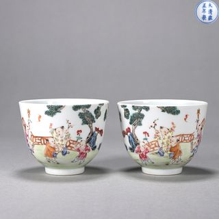 A pair of famille rose figure porcelain cups