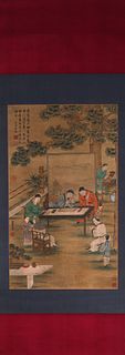 A Chinese figure silk scroll, Tangyin mark