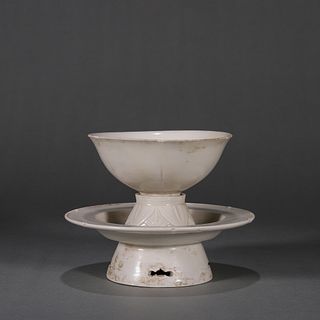 A set of Ding kiln white glazed porcelain cup and holder