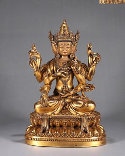 A gilding copper usnisa vijaya statue