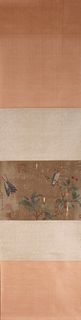 A Chinese bird-and-flower silk scroll, Cuibai mark