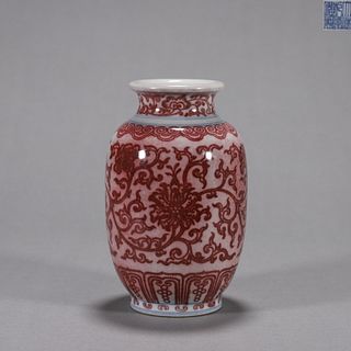 An underglaze red interlocking flower porcelain lantern shaped vase