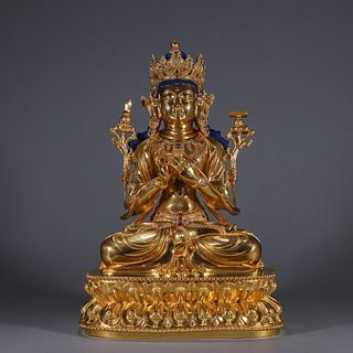 A gilding copper sitting Guanyin statue