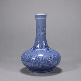 A blue glazed lotus porcelain vase