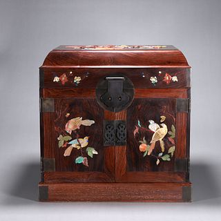 A gem-inlaid magpie and plum blossom fragrant rosewood box