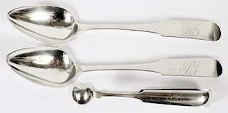 AMERICAN COIN SILVER TABLE SPOONS & SUGAR TONGS