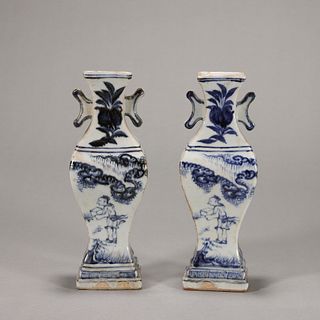 A pair of blue and white figure porcelain vases
