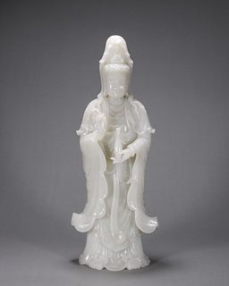 A jade Guanyin bodhisattva statue