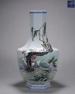 A multicolored egret porcelain vase