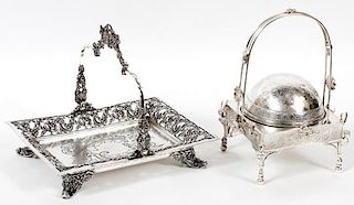 REED & BARTON SILVERPLATE BUTTER DOME &SERVING TRAY
