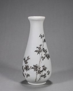 An ink colored bamboo porcelain vase