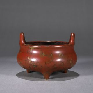 A double-eared gold-sprinkled copper censer