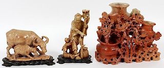 CHINESE SOAPSTONE CARVINGS EARLY 20TH C. THREE