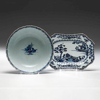 Early Chinese Export Tray and Scalloped Punch Bowl 