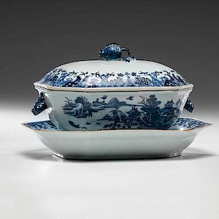 Chinese Export Blue & White Tureen with Undertray 
