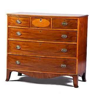 Hepplewhite Bowfront Six-Drawer Chest with Inlay 