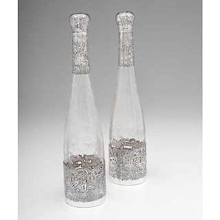 Hanau Silver Overlay and Etched Glass Decanters 