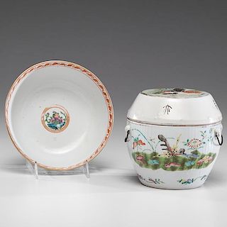 Chinese Export Famille Rose Bowl and Lidded Jar 