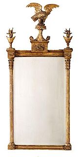 Federal Giltwood Mirror with Eagle-Carved Crest 