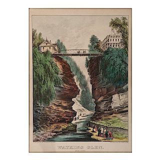 Watkins Glen, The Death Shot, and The Killeries - Connemara, Hand-Colored Lithographs by Currier and Ives 