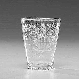 Early Etched and Blown Glass Beaker 