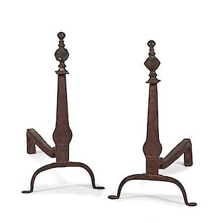 Early Wrought Iron Andirons 
