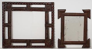 Tramp Art Picture Frame and Mirror 