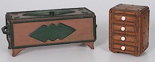 Tramp Art Miniature Chest of Drawers and Box 
