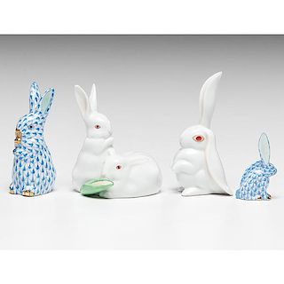 Herend Porcelain Rabbit Figurines 