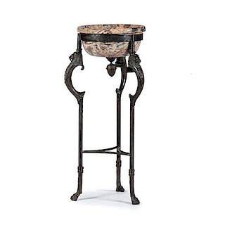 Parcel-Bronze Jardiniere Stand with Marble Basin 