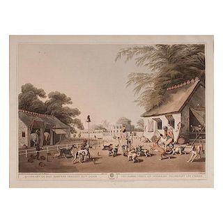 Dooreahs or Dog Keepers Leading Out Dogs, Hand-Colored Engraving by William Samuel Howitt