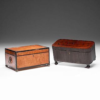 English Burl Walnut Box and Anglo-Indian Mahogany Tea Caddy 