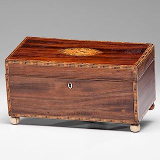 English Tea Caddy in Mahogany with Inlaid Decoration 