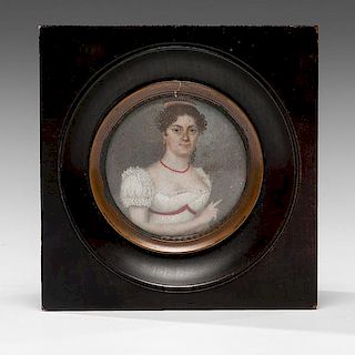 18th Century American Miniature Portrait of a Woman 