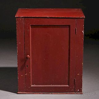 Shaker Red-painted Butternut and Pine Hanging Cupboard