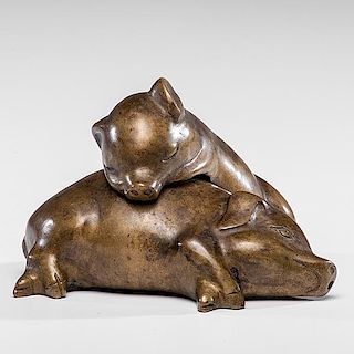 Bronze Pigs In the Manner of Pierre-Jules Mêne (French, 1810-1879) 