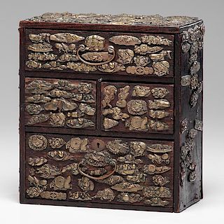 Japanese Miniature Chest of Drawers with Brass Embellishments 