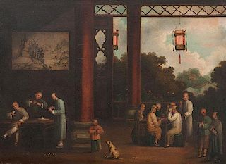 Rare China Trade Painting of a Tea House 